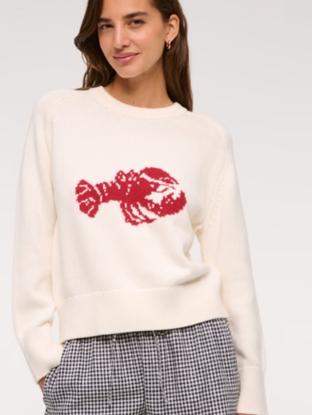 NO COMMENT Cream & Red Lobster Motif Knit Oversized  Lightweight Sweater S NWT